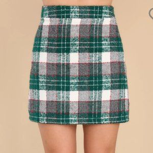 Red Dress Bouqieu News Flash Green Multi Plaid Skirt